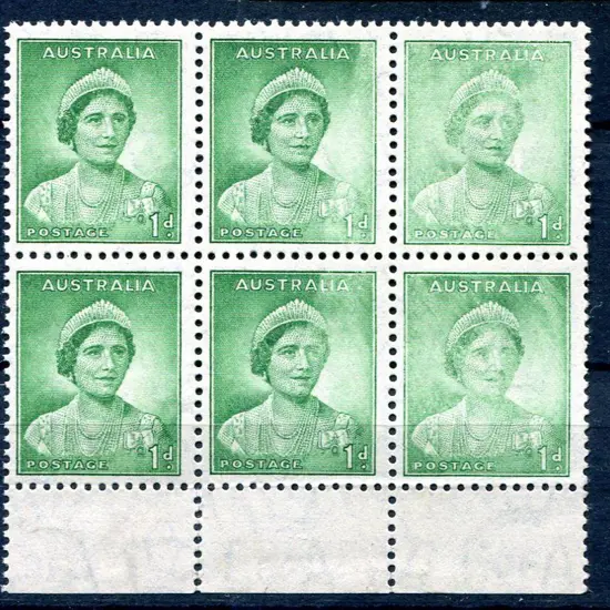 1938/41 1d green QM, die I marginal block of 6 ...
