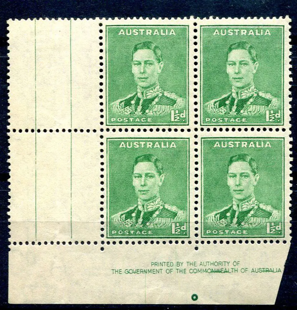 1941/42 1½d green KGVI Authority imprint block to ... Image 1++