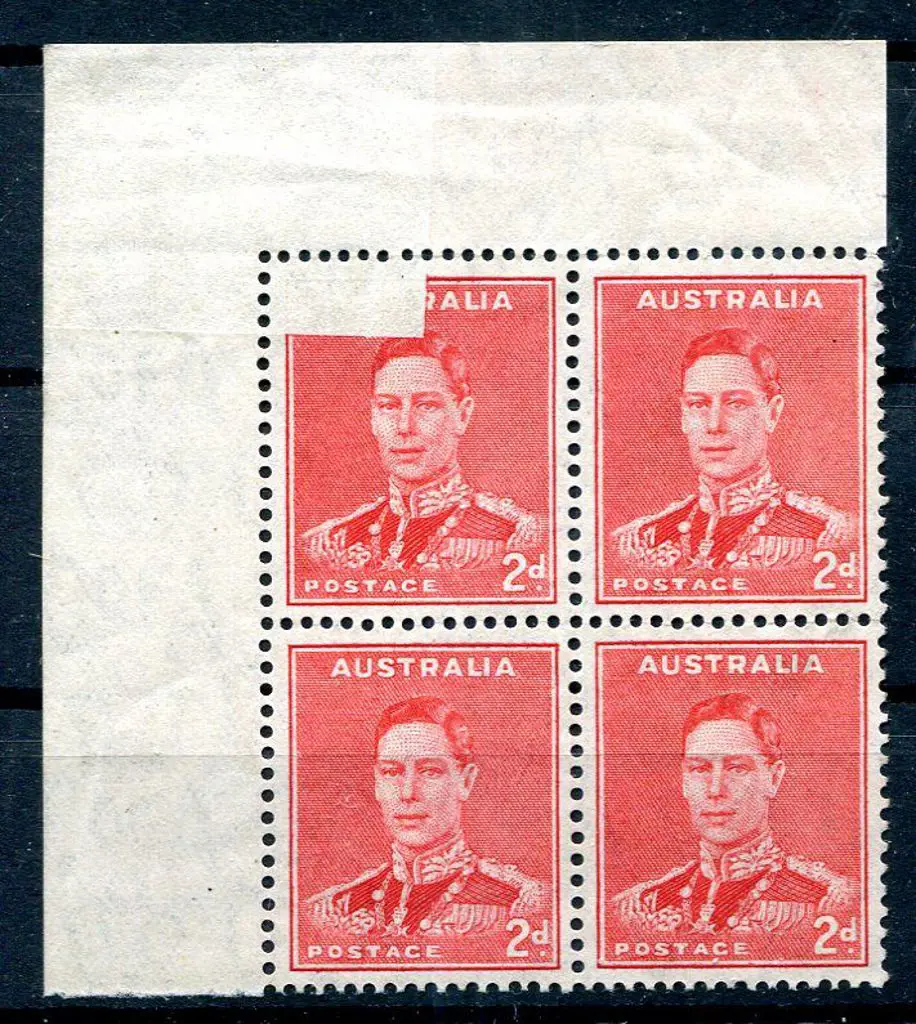 1937/49 2d red KGVI upper left corner block of 4 ... Image 1++