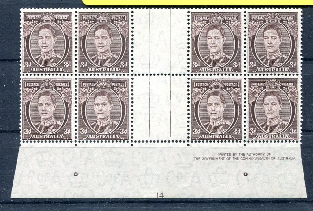 1941 3d brown KGVI bottom centre plate 14 gutter ... Image 1++