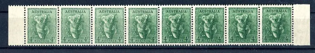 1938/57 4d koala horiz strip of 8 showing ... Image 1++