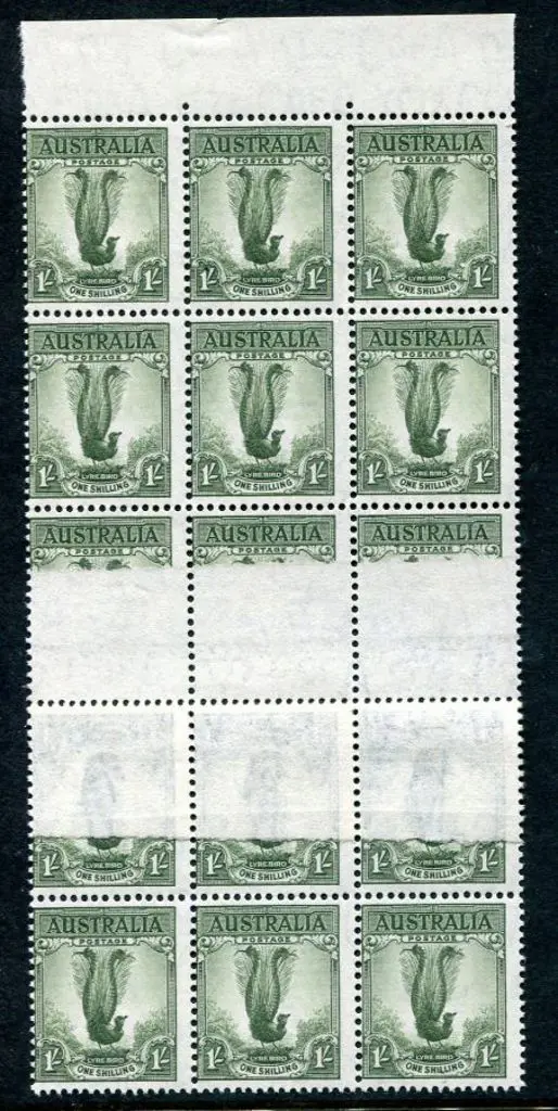 1937/59 1/- Lyrebird block of 15 with Post Office ... Image 1++