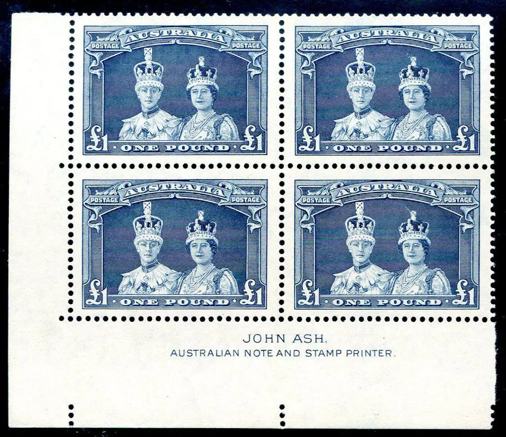 1937/48 £1 Robes in John Ash imprint block of 4 on ... Image 1++