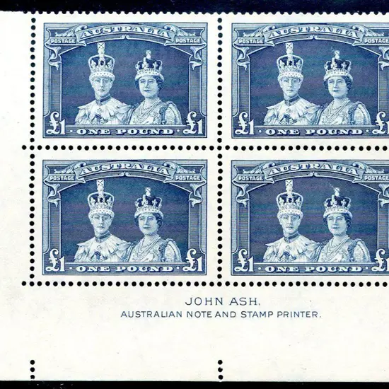 1937/48 £1 Robes in John Ash imprint block of 4 on ...