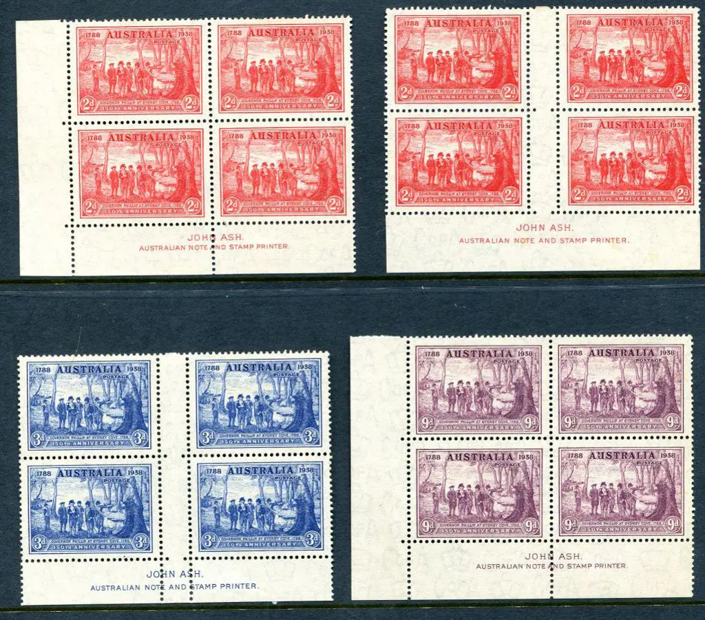 1937 NSW Sesqui set of 3 in Ash imprint gutter ... Image 1++
