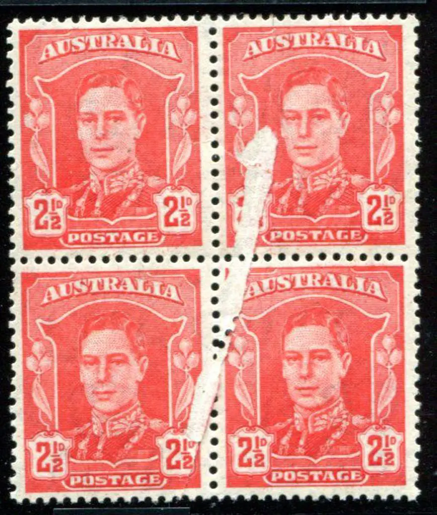 1942/50 2½d scarlet KGVI block of 4 with a ... Image 1++