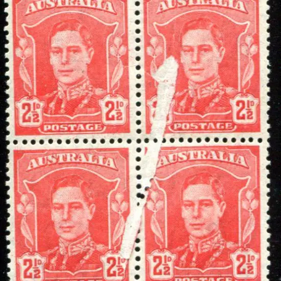 1942/50 2½d scarlet KGVI block of 4 with a ...