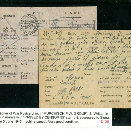 1945 WWII Prisoner of War Postcard with "MURCHISON ...