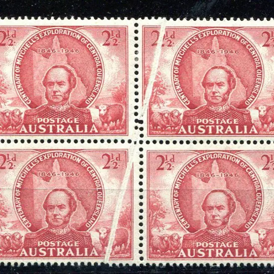 1946 2½d Mitchell block of 4 showing a void ...