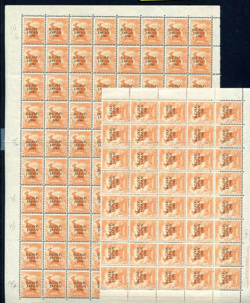 1946/49 ½d kangaroo ovptd "BCOF" in complete left ... Image 1++