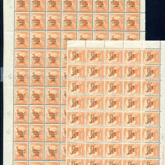 1946/49 ½d kangaroo ovptd "BCOF" in complete left ...