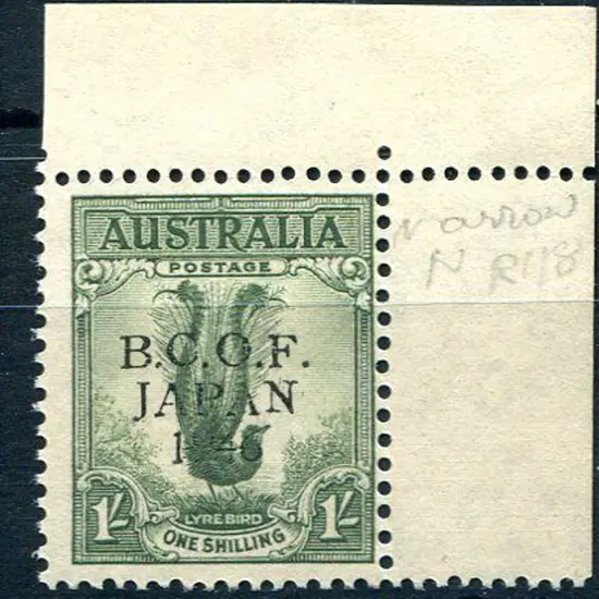 1946 1/- "BCOF" top right marginal example showing ...