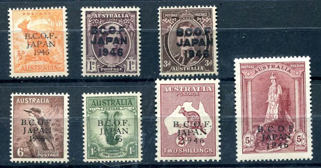 1946/48 "BCOF" ovptd set of 7 from ½d to 5/- on ... Image 1++