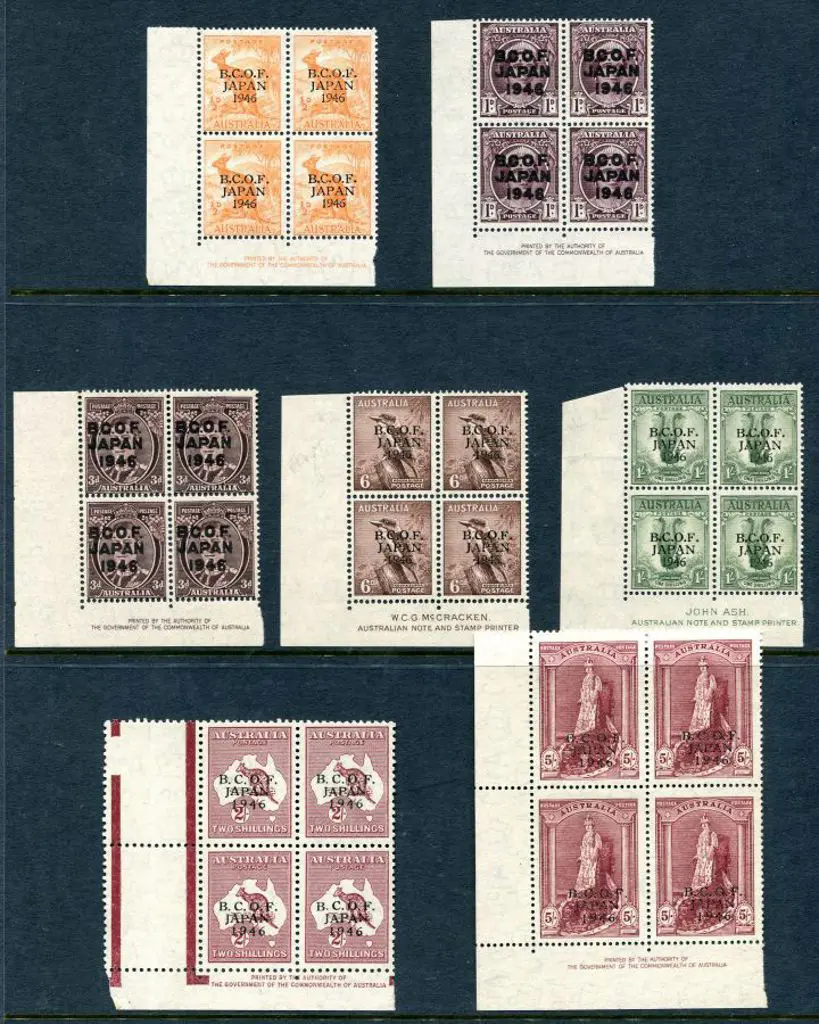 1946 BCOF set of 7 to 5/- on thin paper in By ... Image 1++