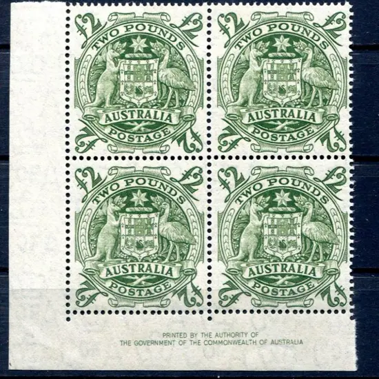 1949/50 £2 Arms imprint corner block of 4 with ...