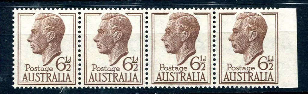 1952 6½d brown KGVI right marginal horiz strip of ... Image 1++