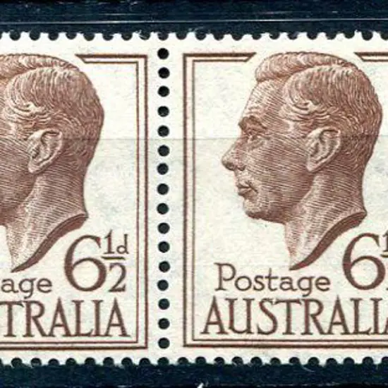 1952 6½d brown KGVI right marginal horiz strip of ...