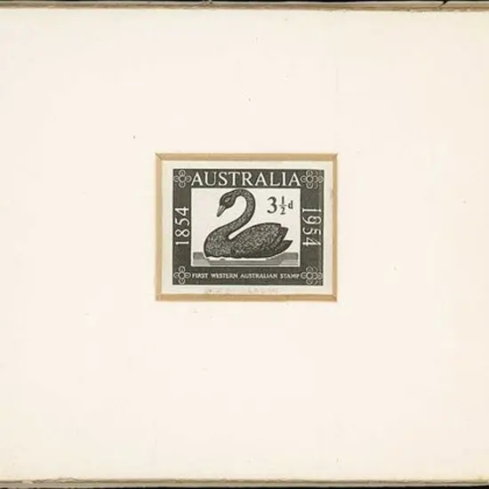 1954 3½d WA Stamp Cent black die proof on white ...