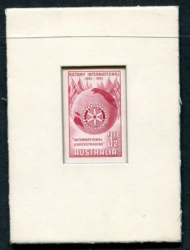 1955 3½d Rotary red die proof on white wove paper ... Image 1++