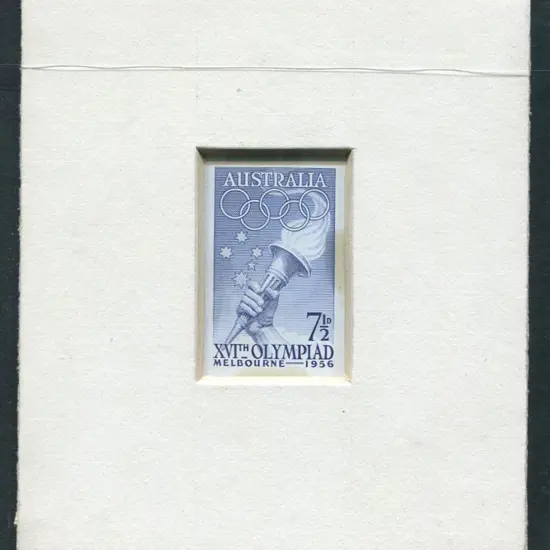 1956 7½d Olympic Games blue die proof on white ...