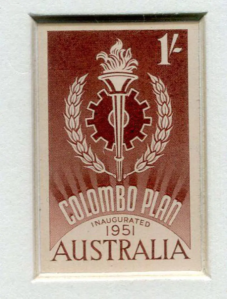 1961 1/- Colombo Plan red-brown die proof on white ... Image 1++