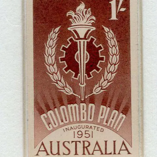 1961 1/- Colombo Plan red-brown die proof on white ...