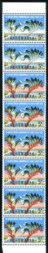 1962 5d Commonwealth Games vertical strip of 8 ... Image 1++