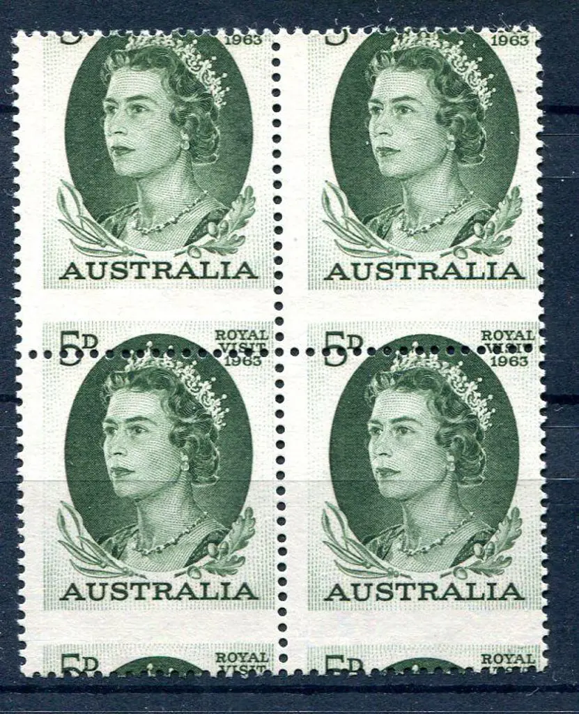 1963 5d Royal Visit block of 4 with 8mm shift of ... Image 1++