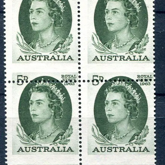 1963 5d Royal Visit block of 4 with 8mm shift of ...