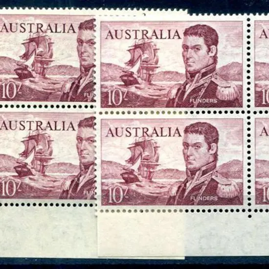 1963/65 10/- Flinders lower right corner selvedge ...