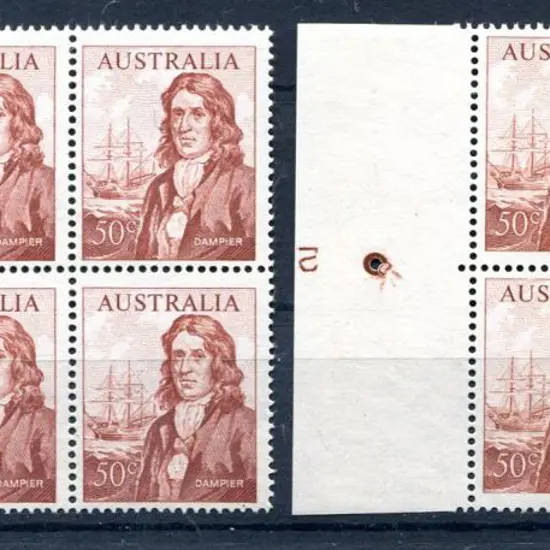 1966 50c Dampier in Plate 1 & 2 pip left marginal ...