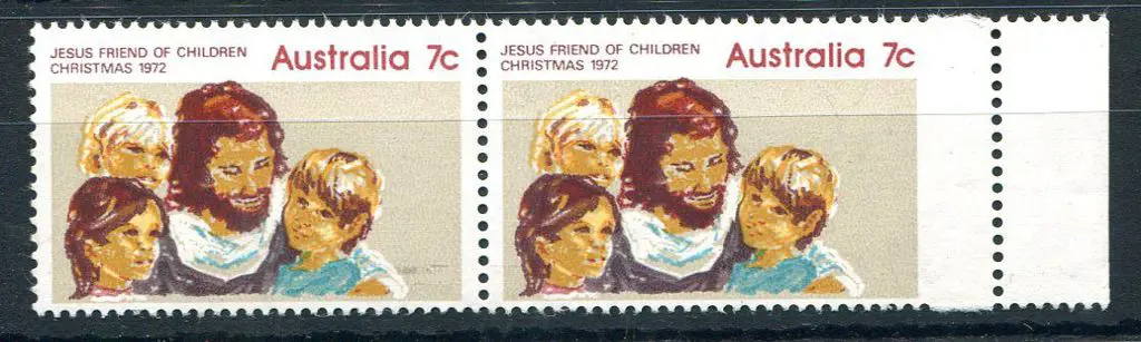 1972 7c Christmas horiz right hand marginal pair ... Image 1++