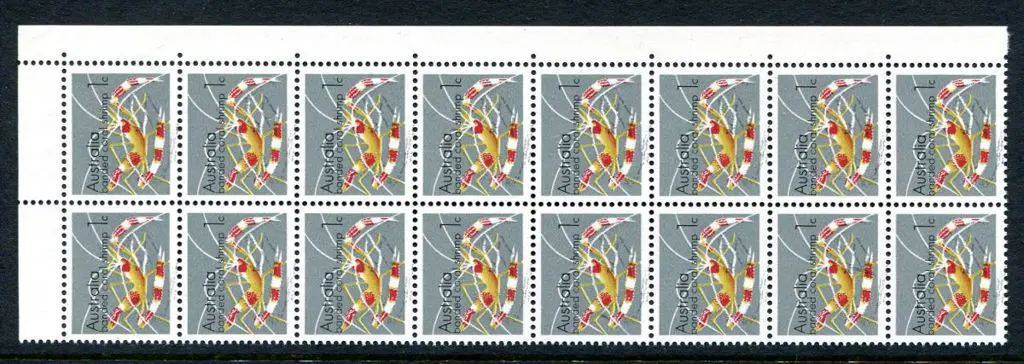 1973 1c Shrimp vertical corner marginal block of ... Image 1++