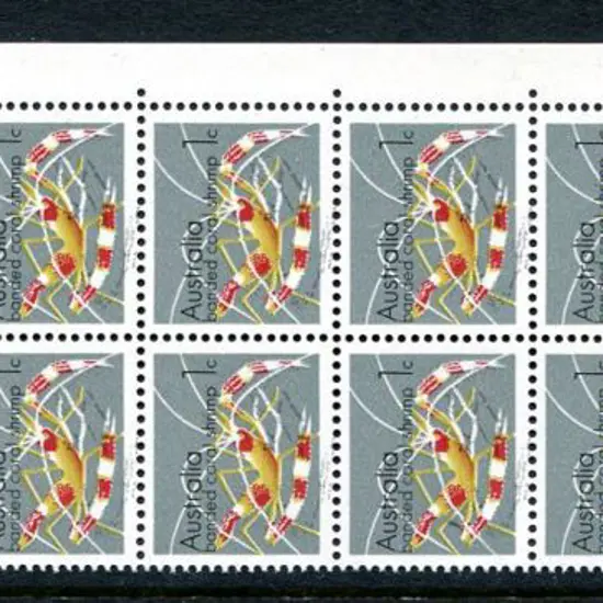 1973 1c Shrimp vertical corner marginal block of ...