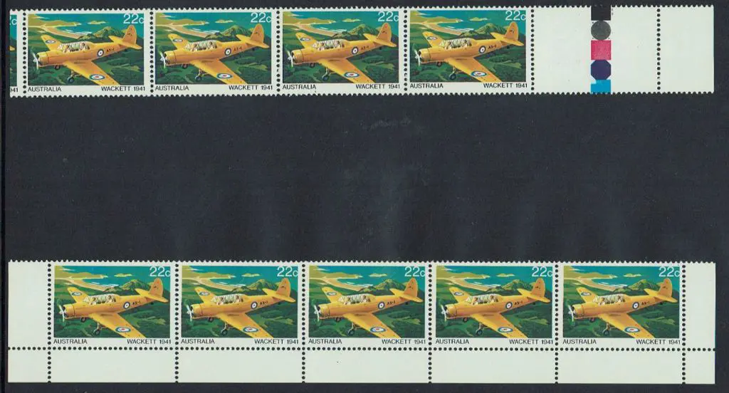 1980 22c Aircraft in a mis-guillotined horiz strip ... Image 1++