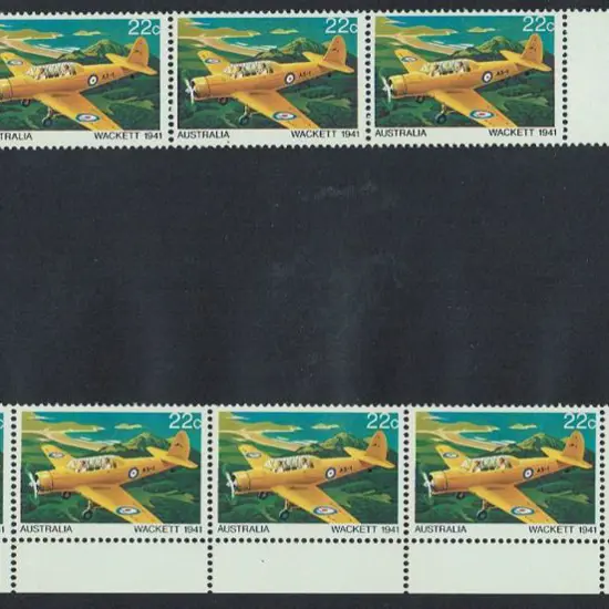 1980 22c Aircraft in a mis-guillotined horiz strip ...