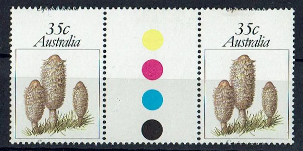 1981 35c Fungi gutter pair with misperforation ... Image 1++