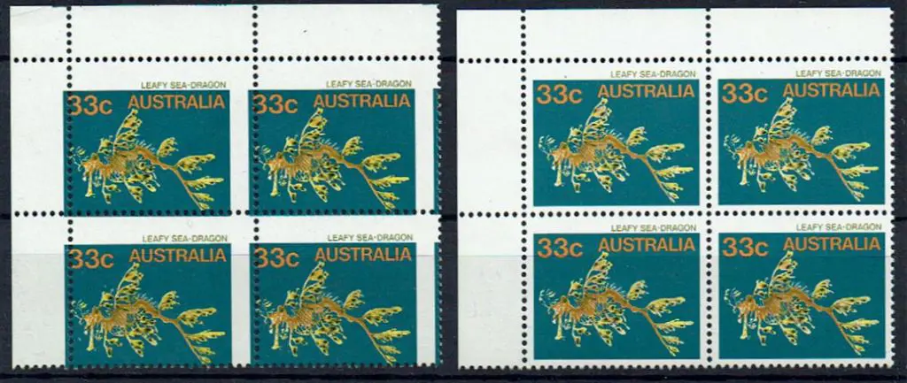 1985 33c Sea-dragon top left corner block of 4 ... Image 1++