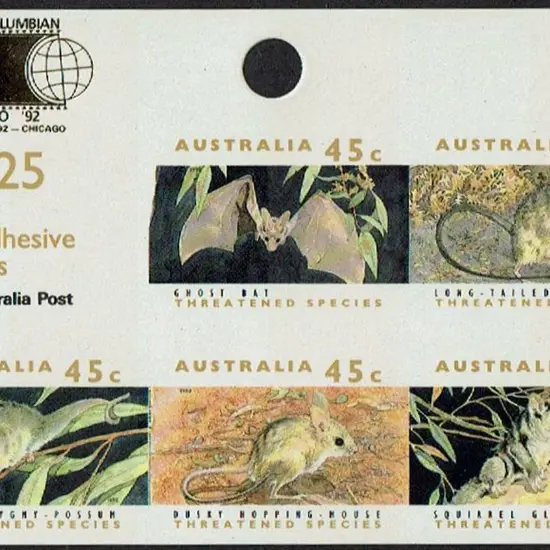 1992 $2.25 Threatened Species S/A hanging sheetlet ...