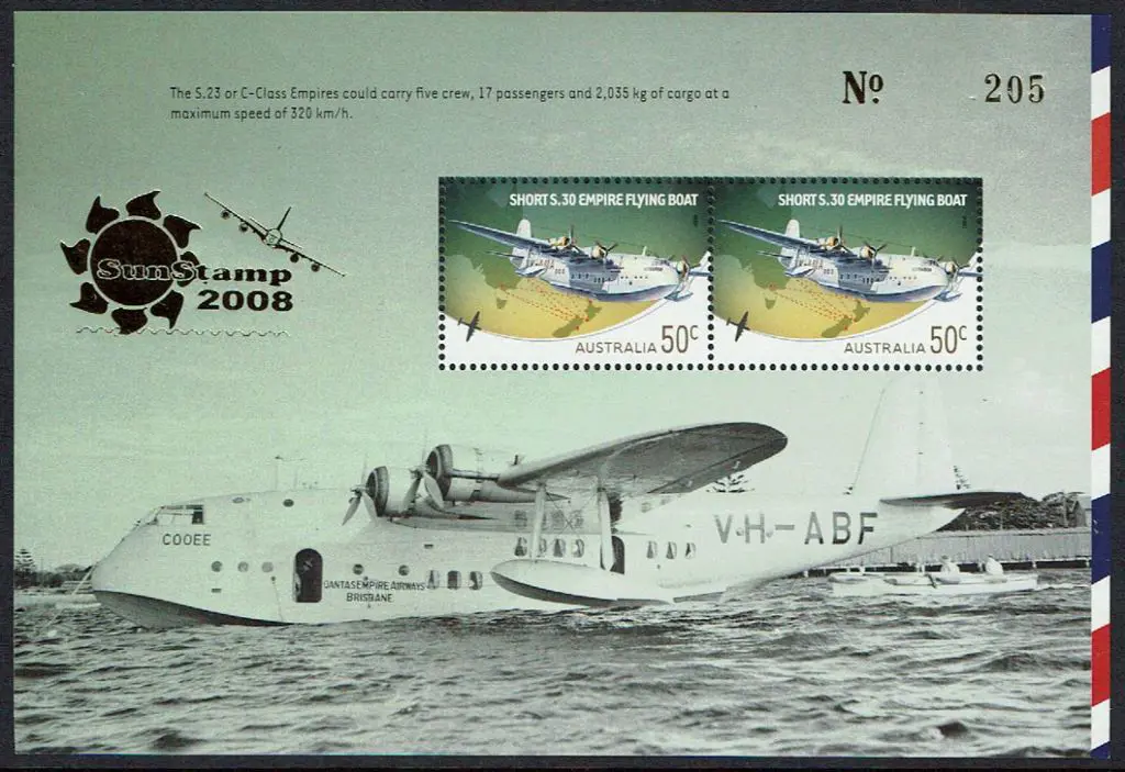 2008 $1 Empire Flying Boat Prestige booklet pane ... Image 1++