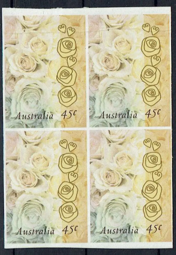 1998 45c Champagne Roses S/A block of 4 from the ... Image 1++