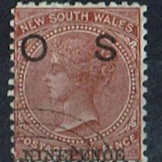1879/85 "NINE PENCE" on 10d brown QV ovptd "OS". ...