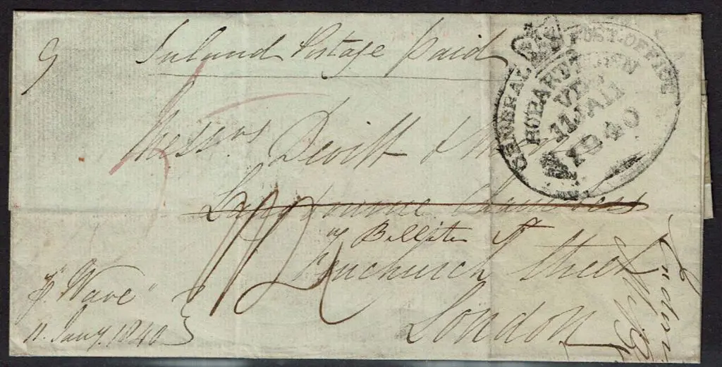 1840 Hobart to London pre-stamp entire with ... Image 1++