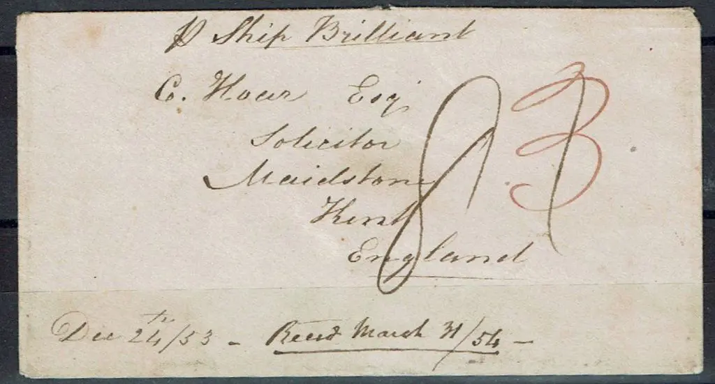 1853 (24th Dec) stampless cover to England with "P ... Image 1++
