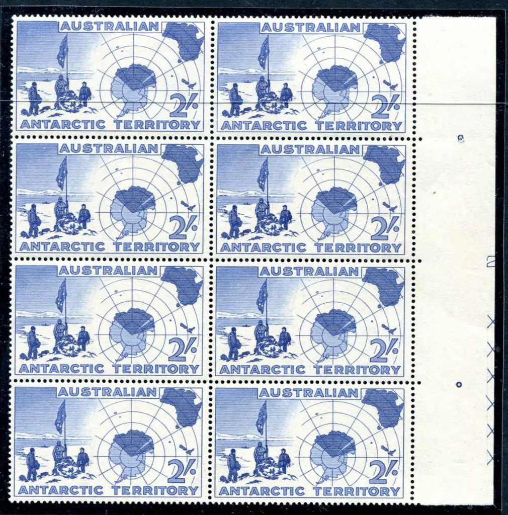1957 2/- blue right marginal block of 8 showing ... Image 1++