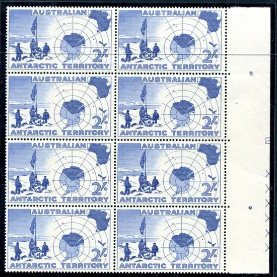 1957 2/- blue right marginal block of 8 showing ...
