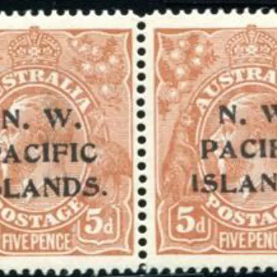 1915/16 5d brown KGV horiz strip of 6 showing ...