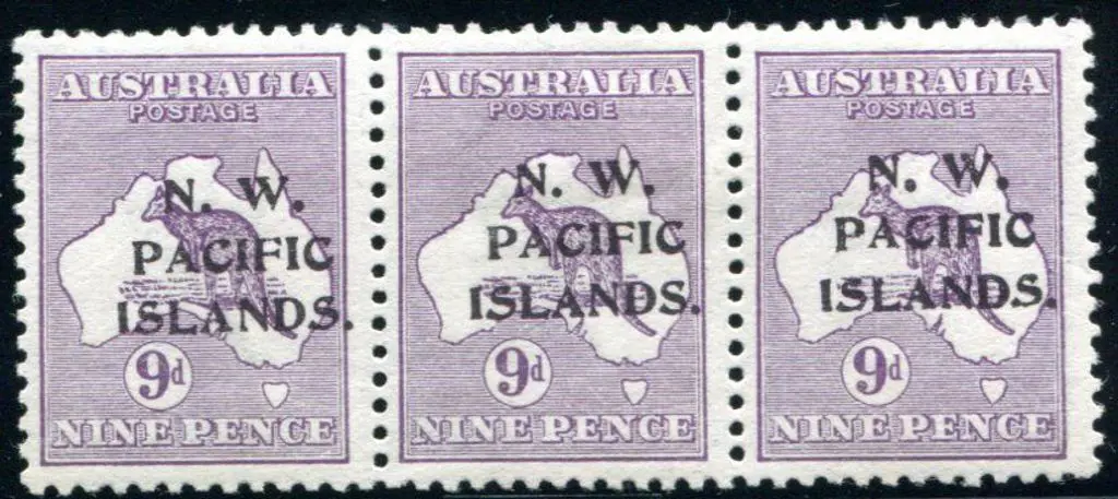 1915/16 9d violet Die II in horiz strip of 3 ... Image 1++