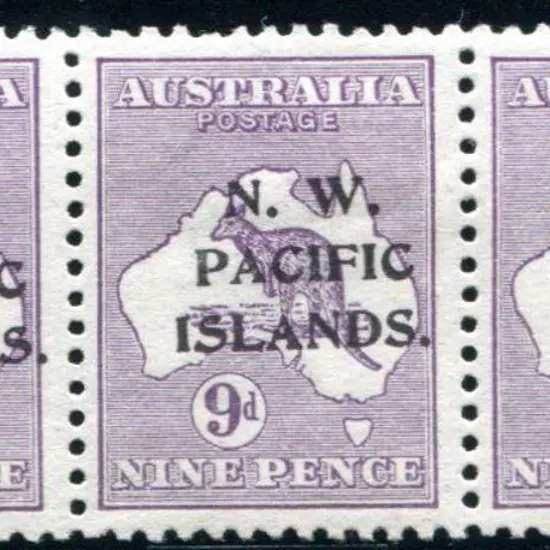 1915/16 9d violet Die II in horiz strip of 3 ...