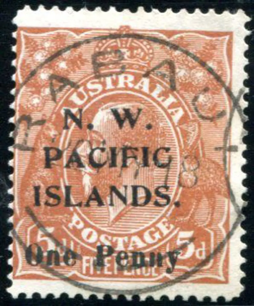 1918 "One Penny" on 5d brown KGV. Fine used with ... Image 1++